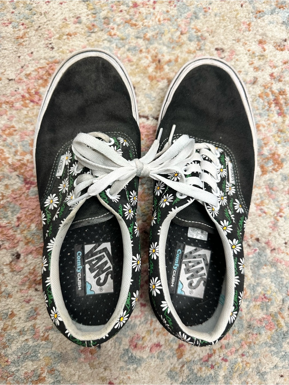 Vans Black Daisy Low-Top Sneakers with White Laces